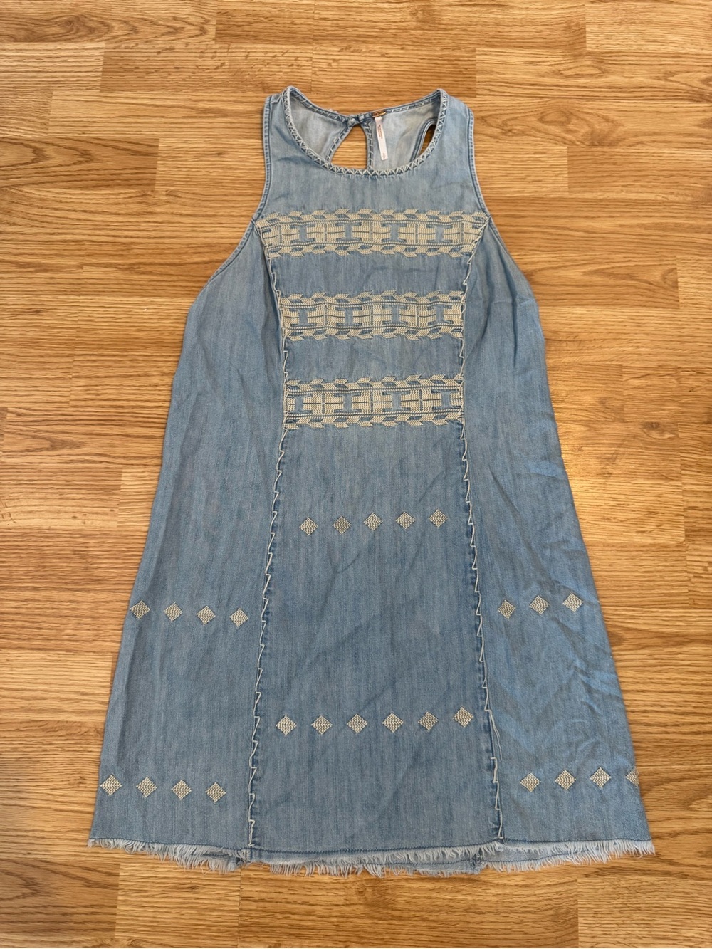 Free People Light Blue Embroidered Denim Mini Dress